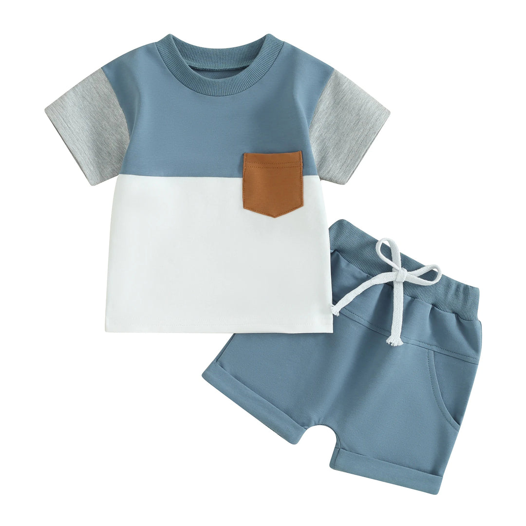 Stylish Summer Contrast Color T-shirt & Shorts Set for Baby Boys