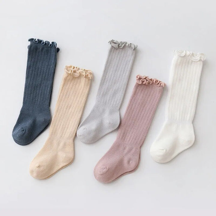 3 Pairs Baby Socks - Frilly Solid Cotton Knee High Socks for Boys & Girls