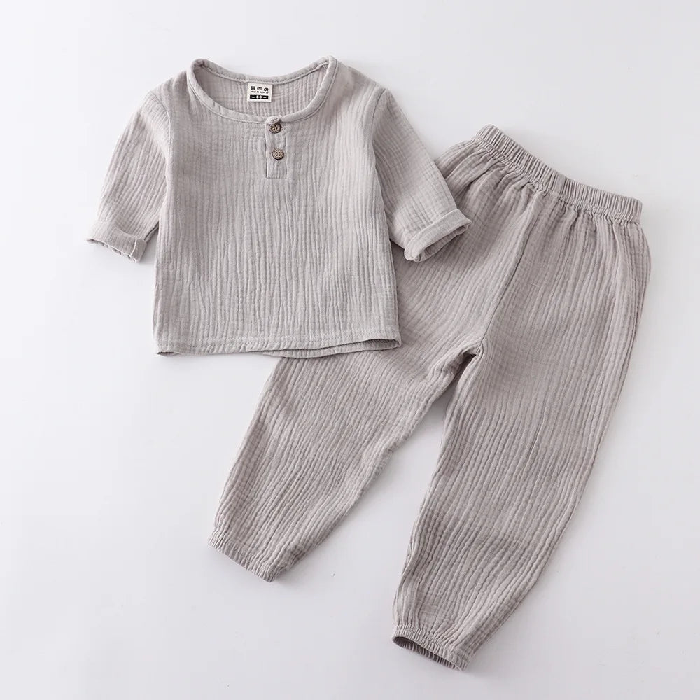 Elegant Party Set for Infants & Toddlers - Muslin Long Sleeve Shirt & Loose Pants