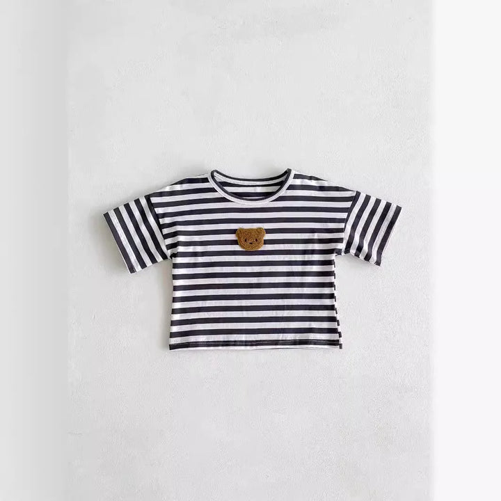 2024 Summer Collection: Cute Bear Striped Cotton Tees for Babies & Toddlers - Unisex