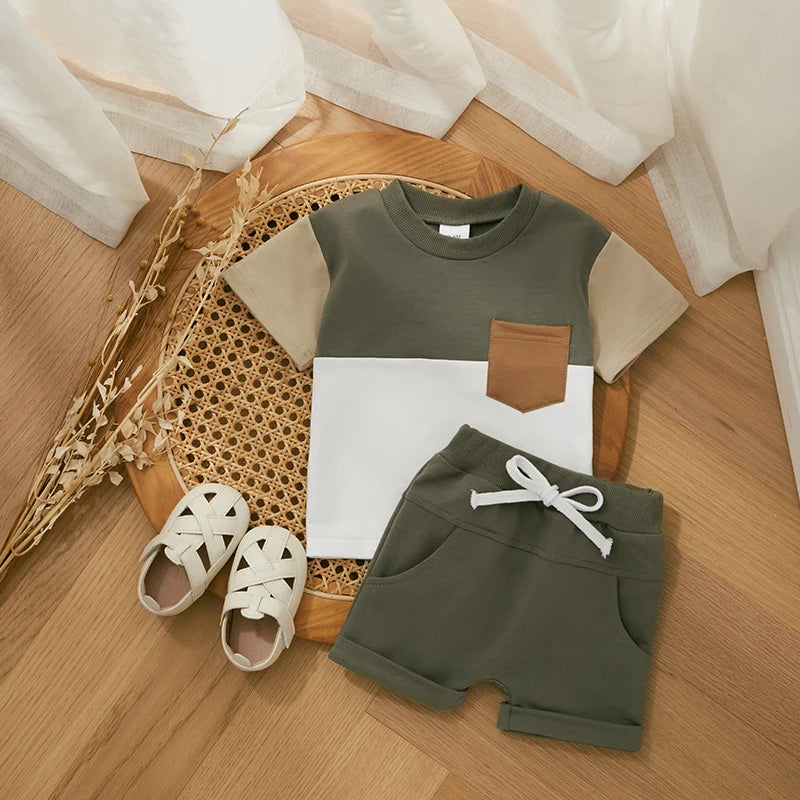 Stylish Summer Contrast Color T-shirt & Shorts Set for Baby Boys