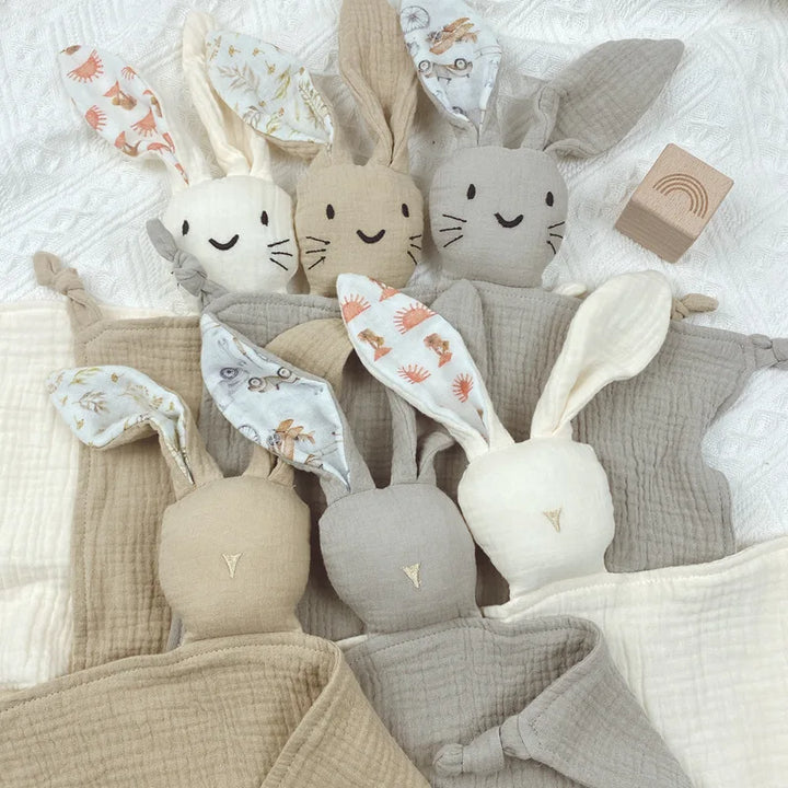 Bunny Snuggle Haven: Versatile Cotton Muslin Baby Companion