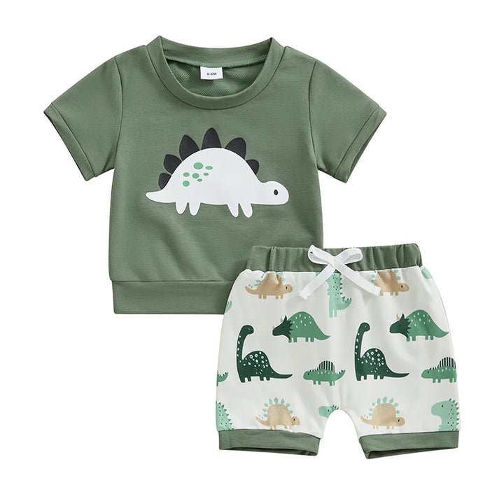 2024 Summer Dinosaur Print Shorts Set for Toddler Boys 0-3Y - Cute & Comfortable