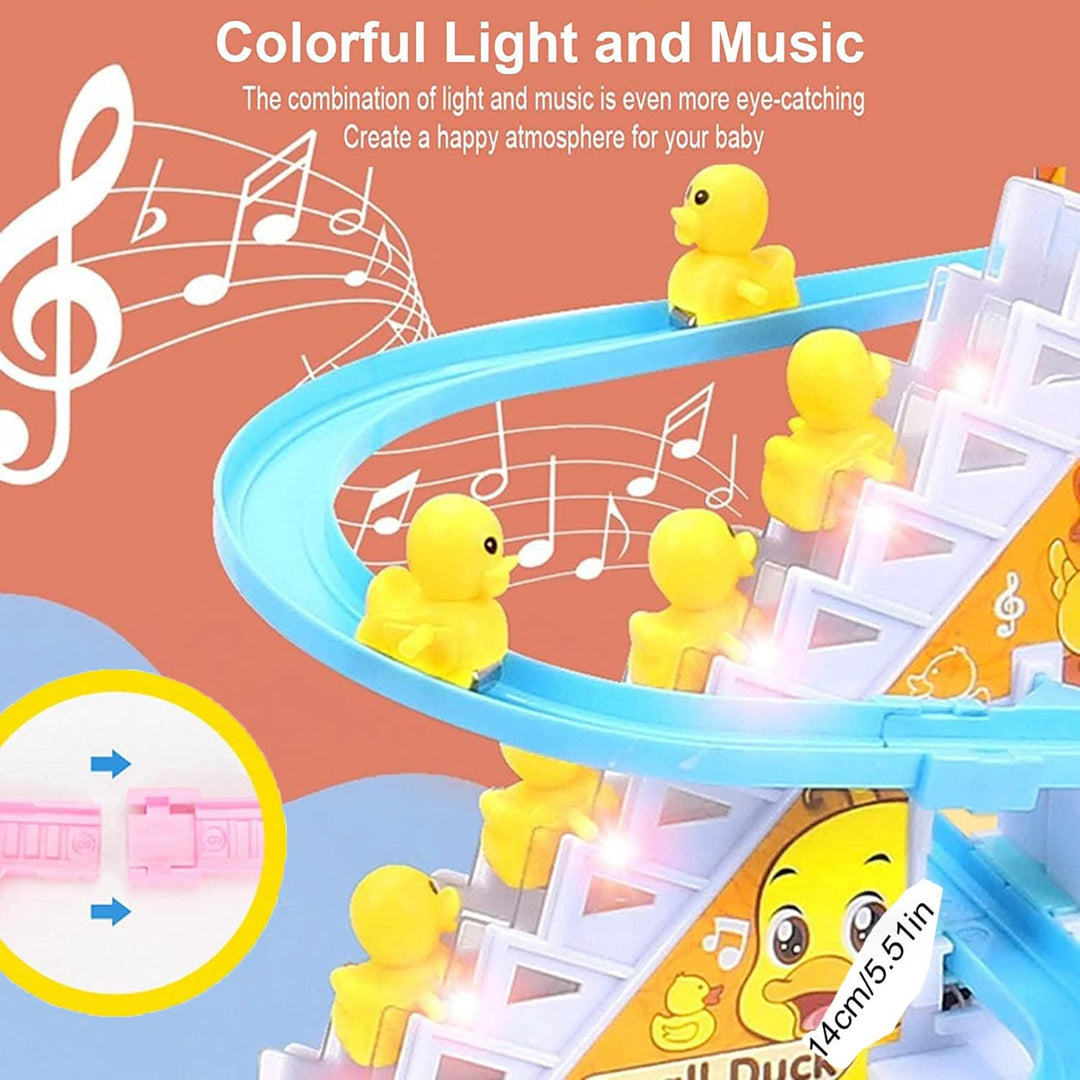 Escalador de escaleras eléctrico de pato y pingüino DIY: juguete educativo musical e iluminado para niños