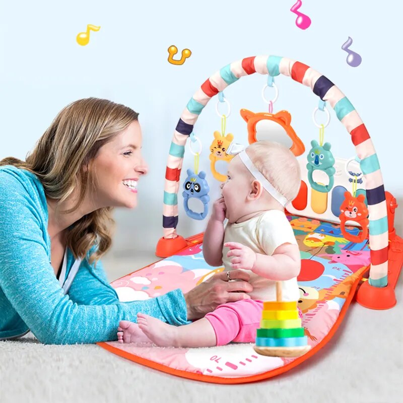 Alfombra de juego de gimnasio de actividades musicales 3 en 1 para bebés de 0 a 18 meses: juego de juguetes educativos y atractivos 