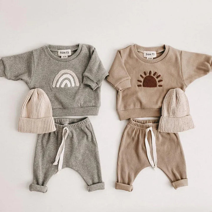 Conjunto de traje de algodón unisex para bebé de primavera y otoño: sudadera y pantalones de manga larga