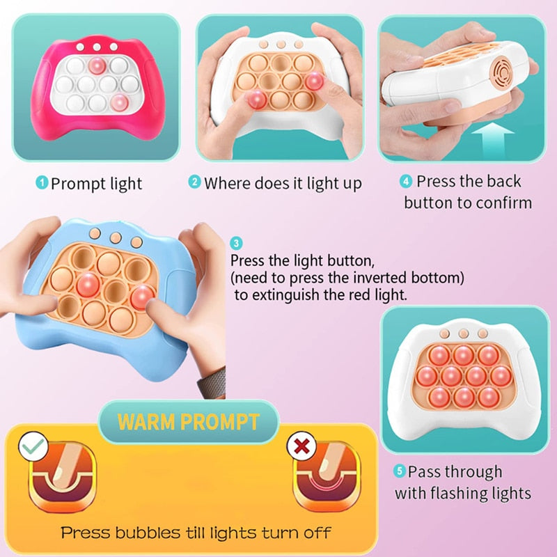 Juguete del juego de la persona agitada LED de la luz del estallido: Mango del juego del empuje de la burbuja para aliviar el estrés para niños y adultos
