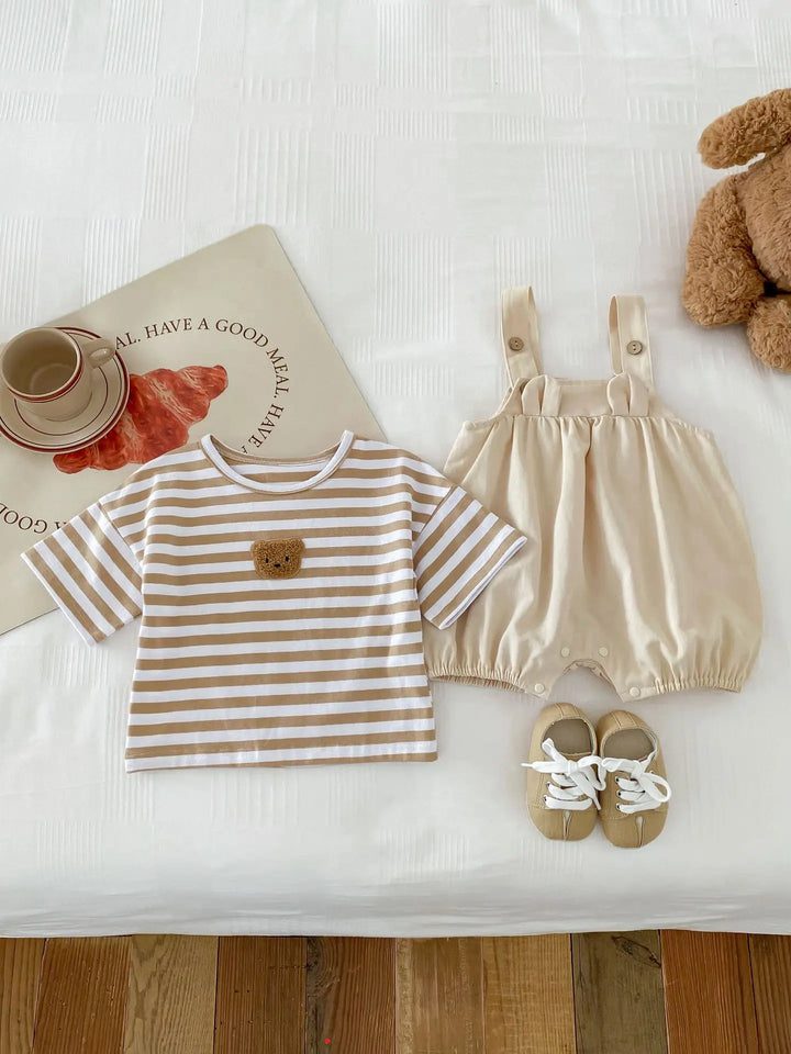 2024 Summer Collection: Cute Bear Striped Cotton Tees for Babies & Toddlers - Unisex